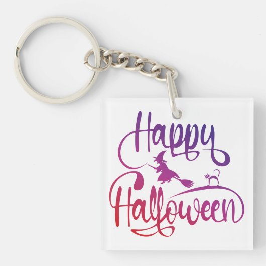 ハッピーハローウィン飛んでいる勾配魔猫 キーホルダー (正面)
