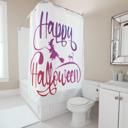 ハッピーハローウィン飛んでいる勾配魔猫 シャワーカーテン (インサイチュ)