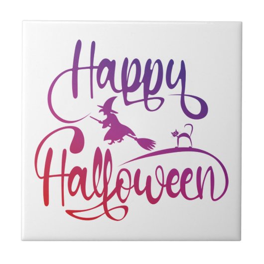 ハッピーハローウィン飛んでいる勾配魔猫 タイル (正面)
