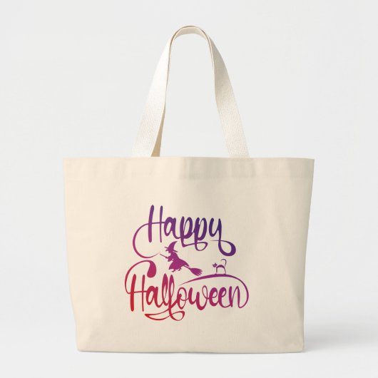 ハッピーハローウィン飛んでいる勾配魔猫 ラージトートバッグ (正面)