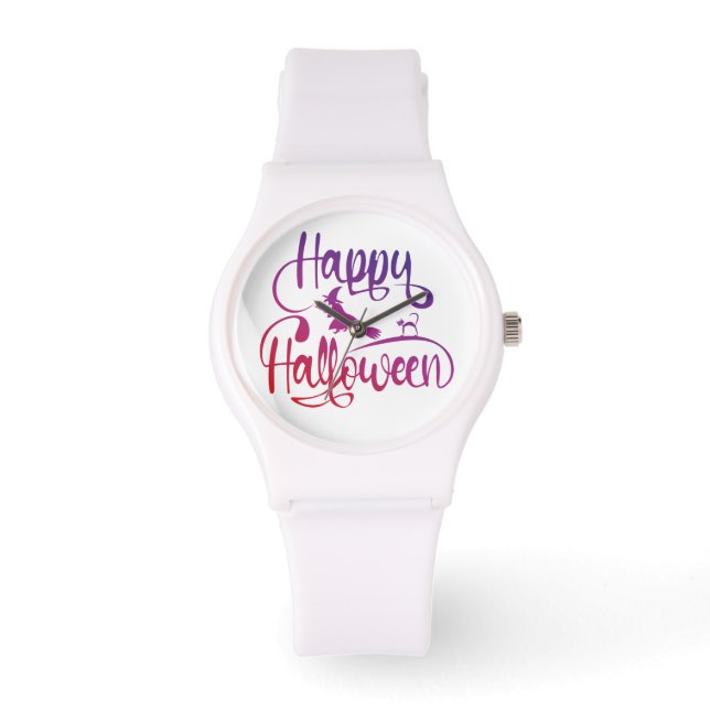 ハッピーハローウィン飛んでいる勾配魔猫 腕時計 (正面)