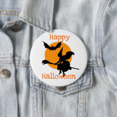 ハッピーハローウィン飛んでいる魔女とこうもり 缶バッジ (インサイチュ)