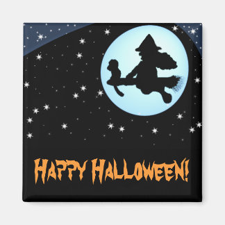 ハッピーハローウィン飛んでいる魔女とモンキー磁石 マグネット