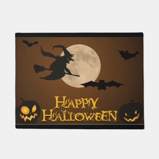 ハッピーハローウィン飛んでいる魔女 ドアマット (正面)