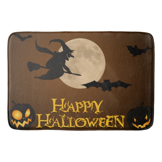 ハッピーハローウィン飛んでいる魔女 バスマット (正面)