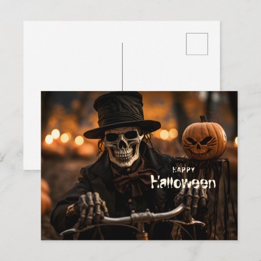 ハッピーハローウィン骨格とカボチャ ポストカード (正面/裏面)