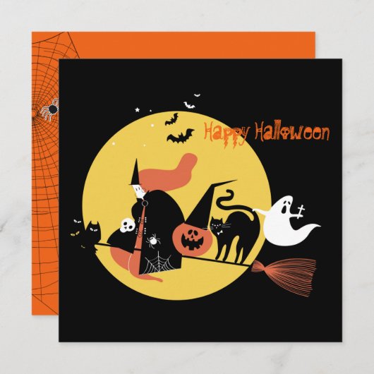 ハッピーハローウィン魔女不気味な漫画フラおもしろいット シーズンカード (正面/裏面)