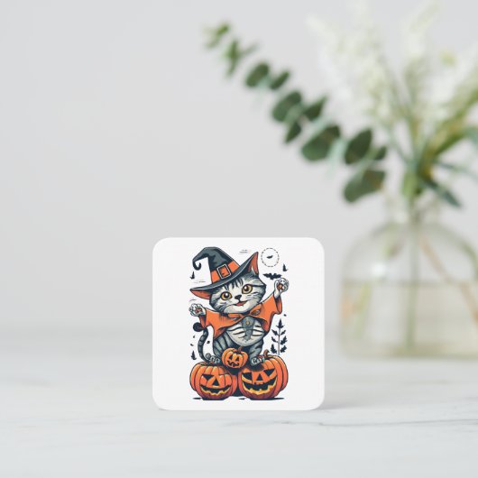 ハッピーハローウィン魔女猫 スクエア名刺 (スタンド正面)