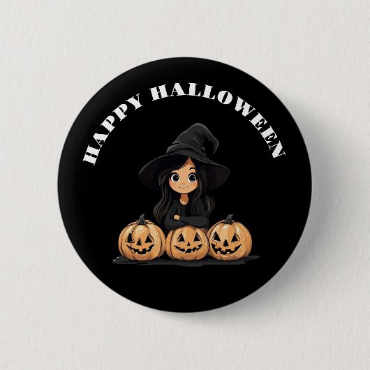 ハッピーハローウィン魔女 缶バッジ (正面)
