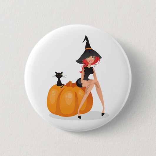 ハッピーハローウィン魔女 缶バッジ (正面)