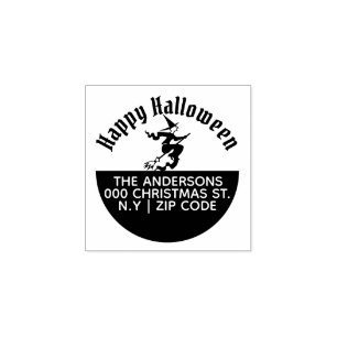 ハッピーハローウィン魔飛んでいる女の箒差出人住所 ラバースタンプ