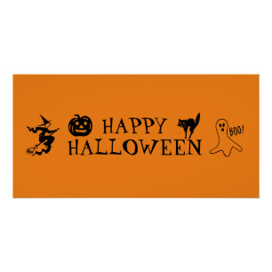 ハッピーハローウィン黒とオレンジの化け物のポスター ポスター