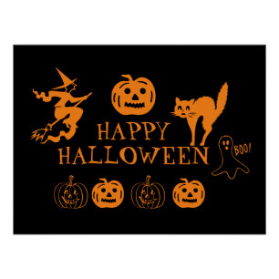 ハッピーハローウィン黒オレンジの不気味なポスター ポスター