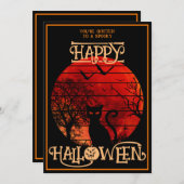 ハッピーハローウィン黒猫こうもり衣装パーティー 招待状 (正面/裏面)