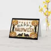 ハッピーハローウィン黒猫とカボチャ カード (黄色い花)