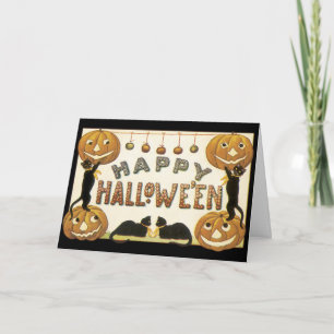 ハッピーハローウィン黒猫とカボチャ カード