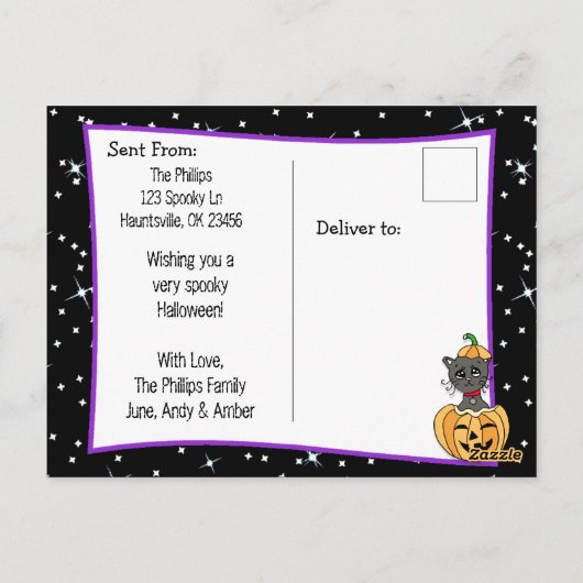 ハッピーハローウィン黒猫とネズミかわいい ポストカード (裏面)