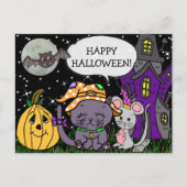 ハッピーハローウィン黒猫とネズミかわいい ポストカード (正面)