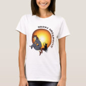 ハッピーハローウィン黒猫と魔女 Tシャツ (正面)