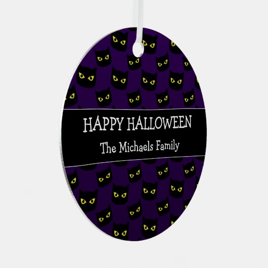 ハッピーハローウィン黒猫イエローアイズ家族名 メタルオーナメント (正面右)