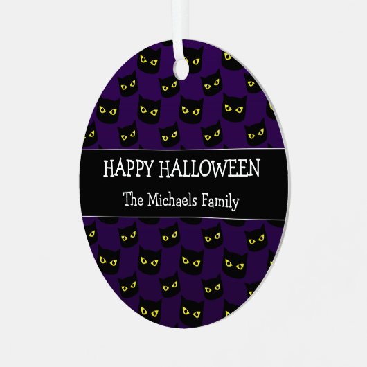 ハッピーハローウィン黒猫イエローアイズ家族名 メタルオーナメント (正面左)