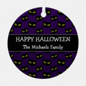 ハッピーハローウィン黒猫イエローアイズ家族名 メタルオーナメント (正面)