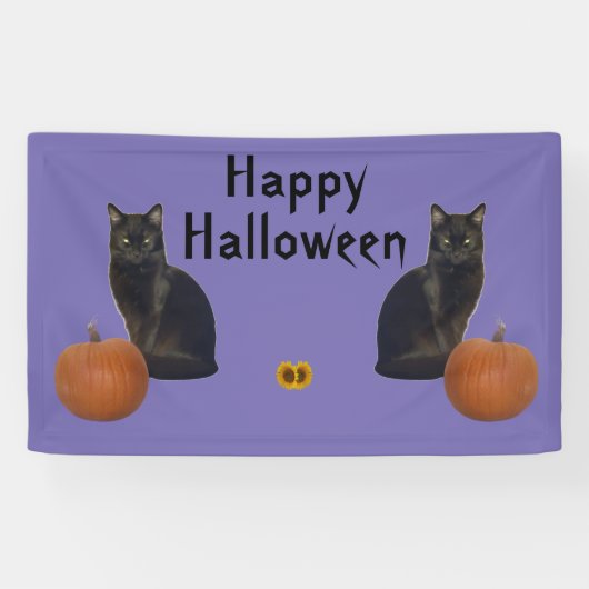 ハッピーハローウィン黒猫カボチャon紫 横断幕 (横)