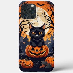 ハッピーハローウィン黒猫シーン、ハロウィーンギフト iPhone 13 PRO MAXケース