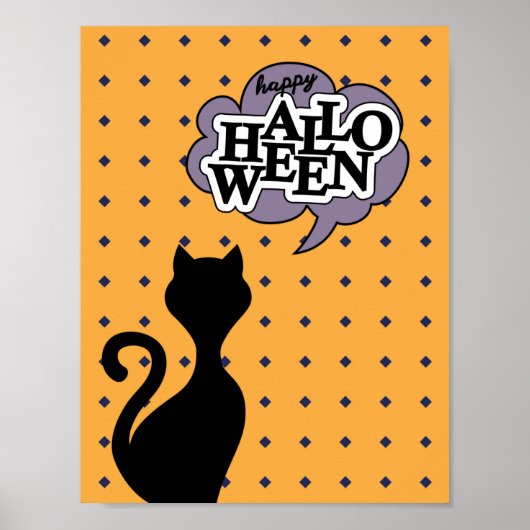 ハッピーハローウィン黒猫マンガ ポスター (正面)