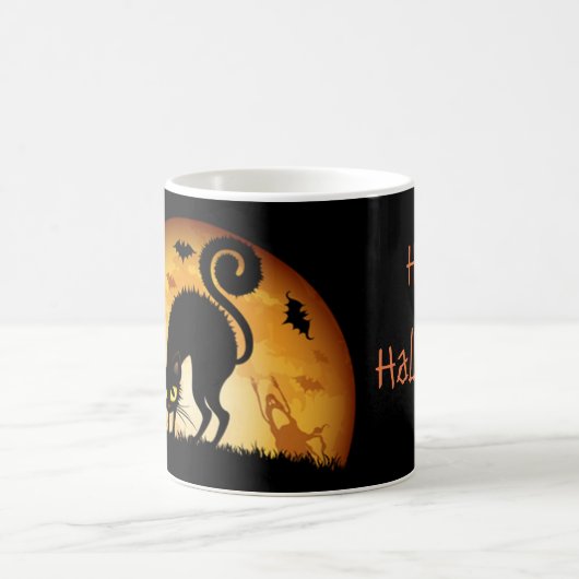 ハッピーハローウィン黒猫不気味な幽霊のよく出るこうもりマグ コーヒーマグカップ (中央)