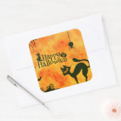 ハッピーハローウィン黒猫、フクロウ、カボチャ スクエアシール (封筒)