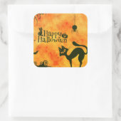 ハッピーハローウィン黒猫、フクロウ、カボチャ スクエアシール (バッグ)