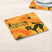ハッピーハローウィン黒猫、フクロウ、カボチャ スクエアペーパーコースター (アングル)