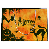 ハッピーハローウィン黒猫、フクロウ、カボチャ ラージペーパーバッグ (裏面)