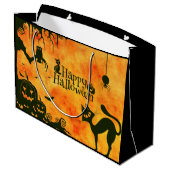 ハッピーハローウィン黒猫、フクロウ、カボチャ ラージペーパーバッグ (裏面アングル)