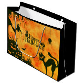 ハッピーハローウィン黒猫、フクロウ、カボチャ ラージペーパーバッグ (正面アングル)