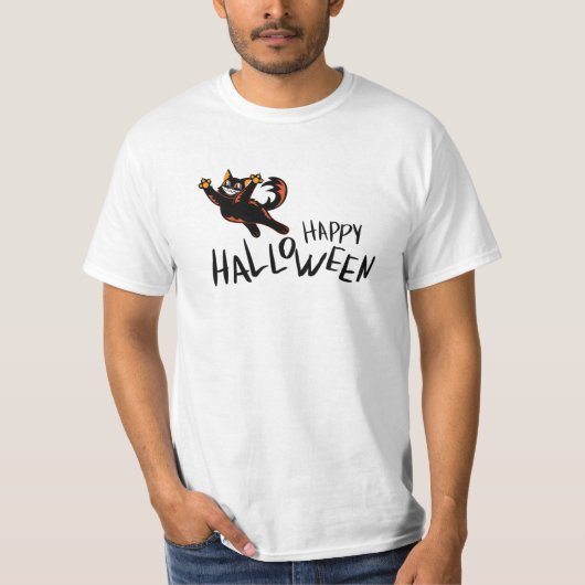 ハッピーハローウィン黒猫 |ユニセックス | |トレンディー Tシャツ (正面)