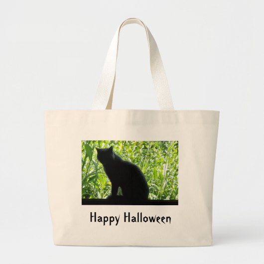 ハッピーハローウィン黒猫 ラージトートバッグ (正面)