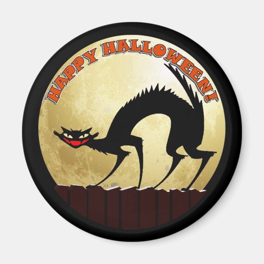 ハッピーハローウィン黒猫(満月) マグネット (正面)