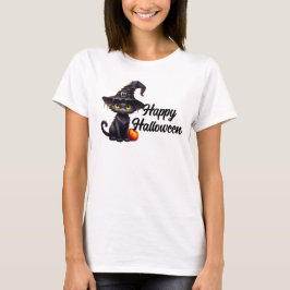 ハッピーハローウィン黒猫 Tシャツ
