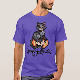 ハッピーハローウィン黒猫 Tシャツ
