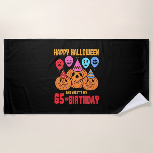 ハッピーハローウィン65誕生日 ビーチタオル (正面)
