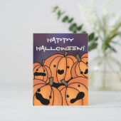 "ハッピーハローウィン"かわいいカボチャパッチイラストレーション ポストカード (スタンド正面)