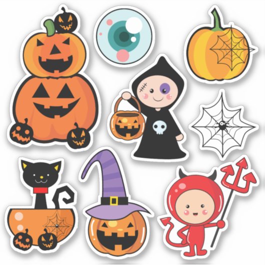 ハッピーハローウィン |かわいいトリックまたはトリート シール (正面)