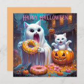 ハッピーハローウィン – かわいい子猫と幽霊食べドーナツ (正面/裏面)