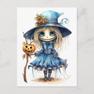 ハッピーハローウィン かわいい小さな魔女 ポストカード
