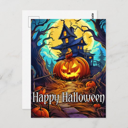 ハッピーハローウィン |かわいい幽霊のよく出る家 ポストカード (正面/裏面)