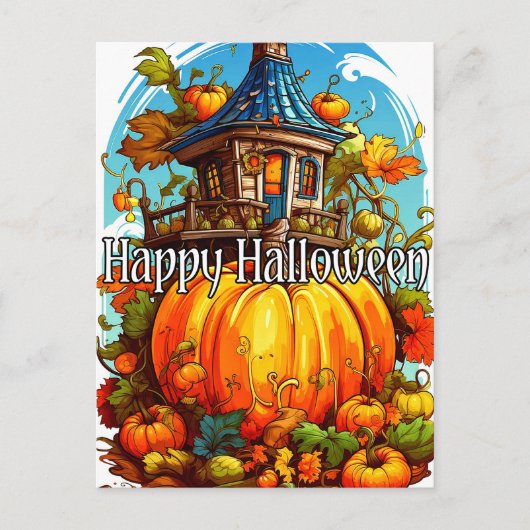 ハッピーハローウィン |かわいい幽霊のよく出る家 ポストカード (正面)
