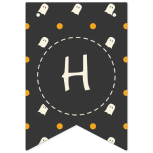 ハッピーハローウィン。かわいい幽霊カボチャ水玉模様。 バンティングフラッグ