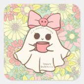 ハッピーハローウィン:かわいい幽霊フローラ スクエアシール (正面)
